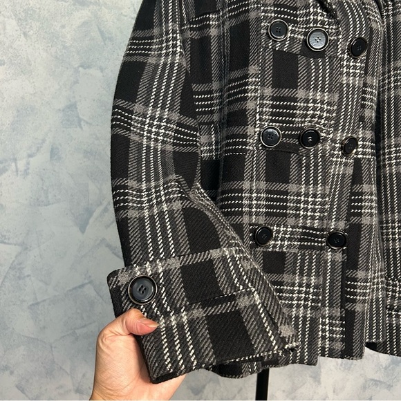 Juniors Hydraulic Double Breasted Button Front Lined Plaid Winter Coat Size L - Picture 4 of 8